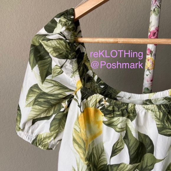 ❤️ H&M Puff-sleeved Lemon-print Cotton Crop-top - Picture 2 of 7